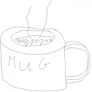 A picture of a mug with some steaming beverage